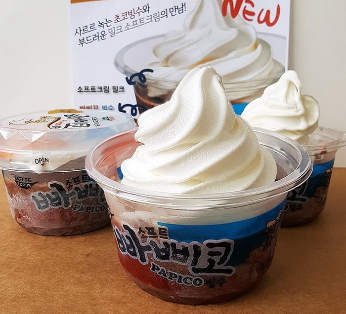 빠삐코에 소프트크림 잔뜩 올라가 달달함 2배로 팡팡 터지는 ‘소프트 빠삐코 빙수’