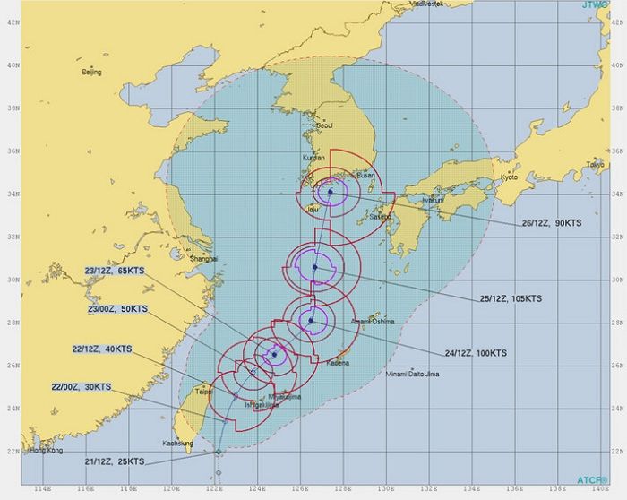 다음 주 한반도 상륙하는 ‘제8호 태풍 바비’의 충격적인 이동 경로