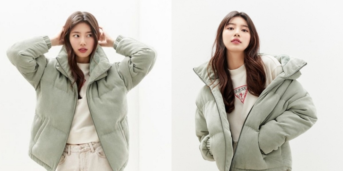 형광등 100개 켠듯한 ‘하얀 얼굴’ 만들어주는 ‘민트 패딩’ 입고 꽃미모 폭발한 수지 신상 화보