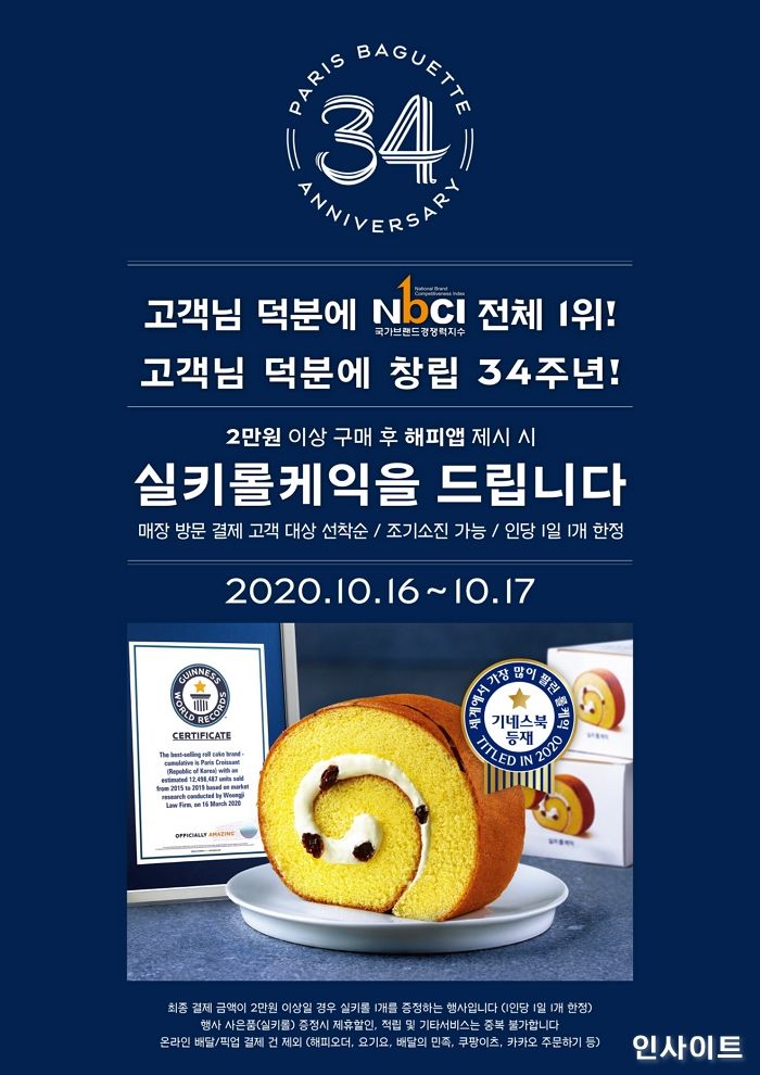 SPC 파리바게뜨, 브랜드 경쟁력 전체 1위 및 창립 34주년 맞아 사은 행사 개최