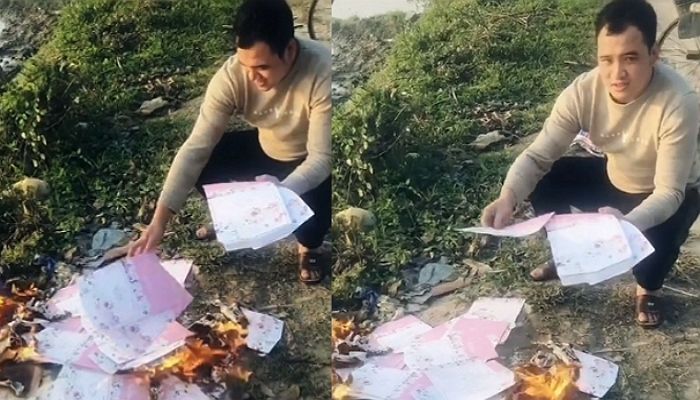 결혼 앞두고 ‘불륜남’ 아이 임신한 여친과의 청첩장 태우며 애써 웃는 남성