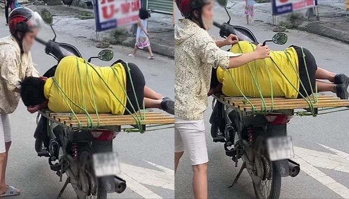 술 마시고 ‘멍멍이’ 돼 자신도 못 알아보는 남편 오토바이에 실어 가는 아내