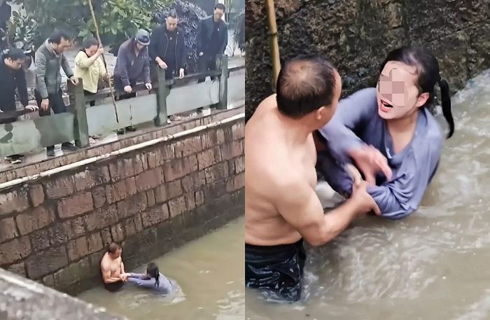 강물에 투신한 뒤 목숨 걸고 구조해 준 아저씨에게 ‘주먹질’하는 여성