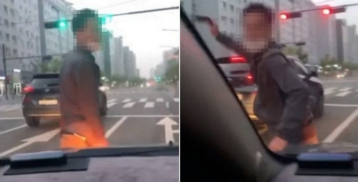 등촌동 도로서 한 남성이 튀어나와 살기 어린 표정으로 제 자동차를 부숴버렸습니다 (영상)