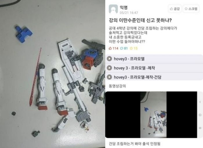 부산대 강사, 술 잔뜩 마셔 취한 상태로 뜬금없는 ‘건담 조립’ 강의