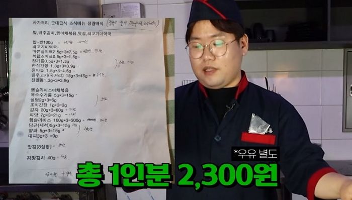 군대 부실 급식 논란을 본 요리 유튜버가 2930원으로 만든 아침밥 수준 (영상)