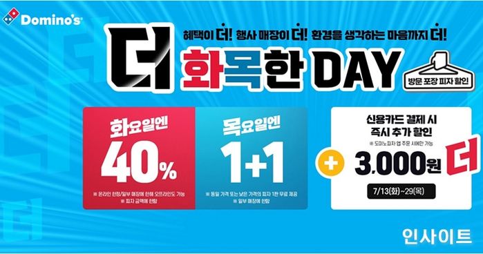 도미노피자, 오늘(13일) 피자 40% 할인에 3천원 추가 할인