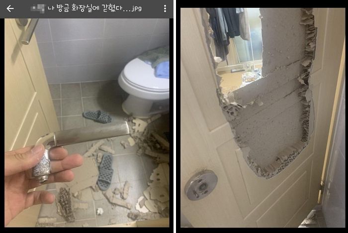 “헬스한 보람이 있네”...화장실 갇히자 문짝 부수고 탈출했던 남성의 인증샷