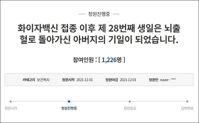“제 28번째 생일이 ‘화이자’ 접종 후 돌아가신 아버지의 기일이 되었습니다”
