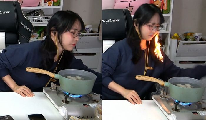 생방송 중 머리카락에 불 붙은 여캠의 역대급 대처 (영상)