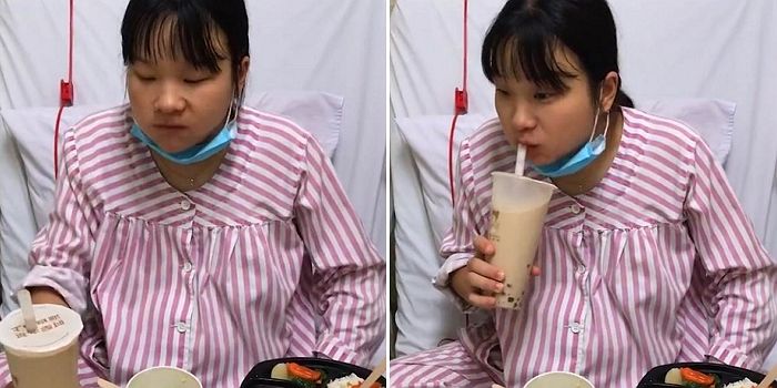 출산 전 긴장 풀고 힘내려 병실서 배달음식 폭풍 먹방한 만삭 임신부 (영상)
