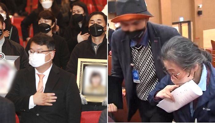 백신 사망 유가족 앞에서 쓰러진 뒤 부축받으며 서둘러 나가는 질병청 국장 (영상)