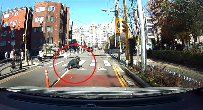 횡단보도서 폐지 떨어뜨린 할아버지 본 초등학생들이 달려가서 한 행동 (영상)