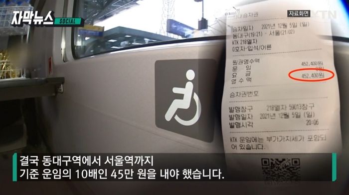 KTX 휠체어좌석 이용했다가 45만원 위약금 폭탄 맞은 중증 장애인 (영상)