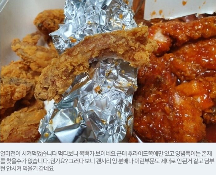 양념+후라이드 반반 시켰는데 ‘목뼈’ 하나밖에 없다고 리뷰 테러 남긴 ‘히드라’ 빌런