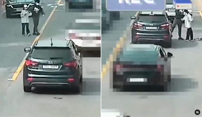 무단횡단 중 다가오는 차량 발로 차더니 운전자 ‘포스’ 보고 도망친 남성 (영상)