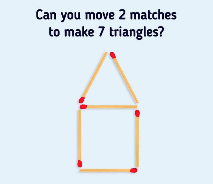 “다음 그림 속 성냥개비 딱 2개만 움직여 ‘삼각형 7개’를 만들어보세요”