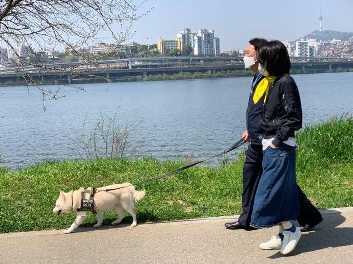 김건희 여사, 세월호 8주기 다음날 ‘노란 스카프’ 매고 尹 당선인과 한강 산책