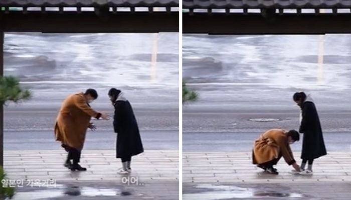 만삭 임산부가 신발 끈 못 묶고 끙끙대자 한국 남성들이 보인 반응 (영상)