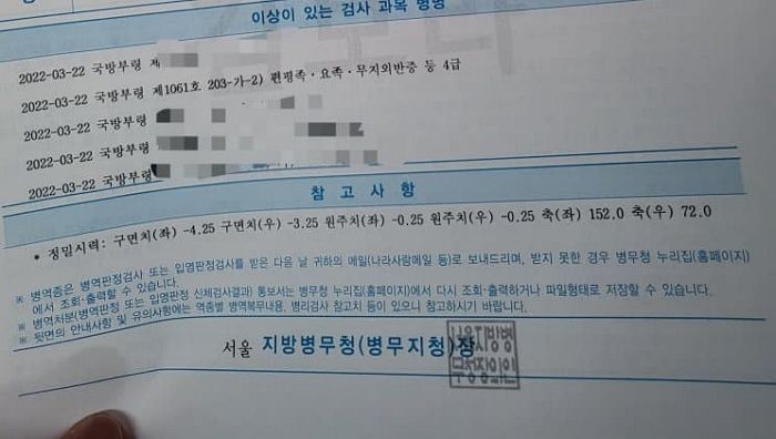병무청 신검 결과 납득 안 되자 진상부려 ‘2급→’4급 받아냈다는 누리꾼