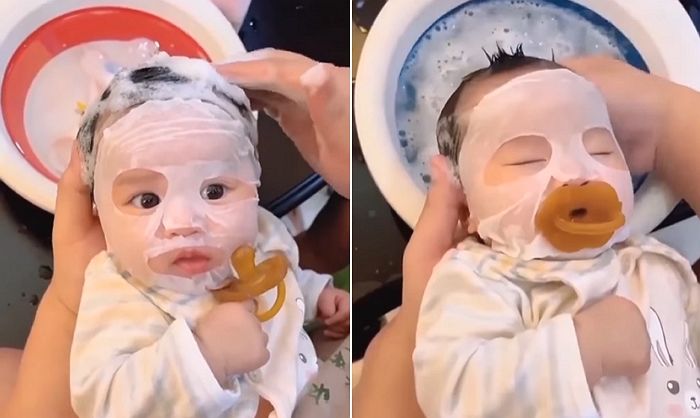 마스크팩 하고 쪽쪽이 빨며 ‘풀코스’로 관리 받는 갓난아기 힐링 영상