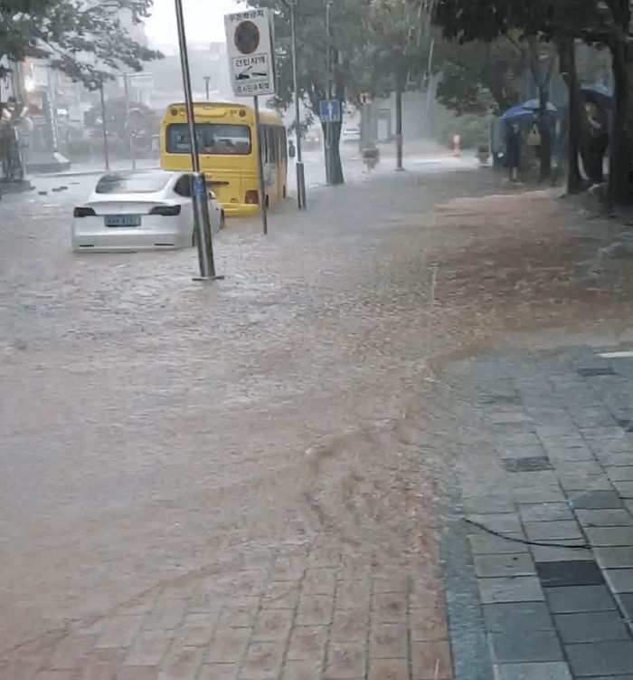 시간당 최대 30mm ‘폭우’ 쏟아져 물바다된 오늘(30일)자 분당 근황