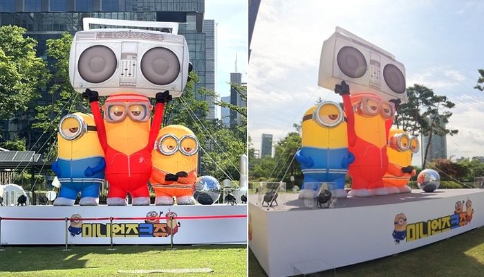 핑크 벨리곰 이어 잠실 롯데월드타워에 나타난 초대형 ‘미니언즈’ (사진)