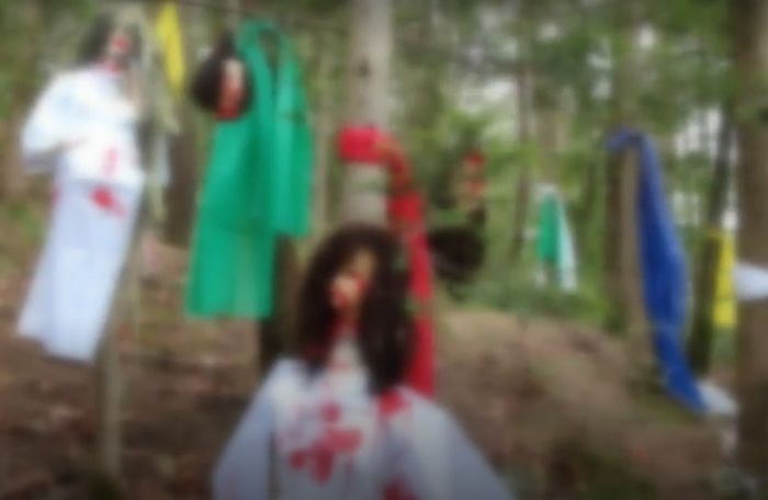 피눈물 흘리는 마네킹들 내걸려 ‘공포체험장’ 돼 버린 경주 한 야산 상황 (영상)