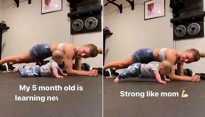 엄마 따라 매일 운동하다 생후 5개월 만에 완벽한 ‘플랭크’ 자세 뽐내는 갓난아기 (영상)