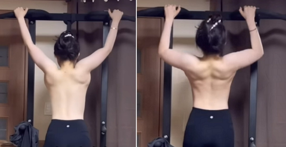 ‘상의탈의’하고 철봉하며 ‘넘사벽’ 등근육 자랑하는 20대 여성 유튜버 (영상)