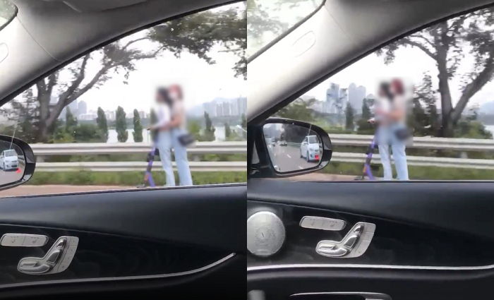 “끼워주세요”...올림픽대로서 킥보드 타고 한쪽 팔로 ‘깜박이’ 넣으며 질주하는 여성들 (영상)