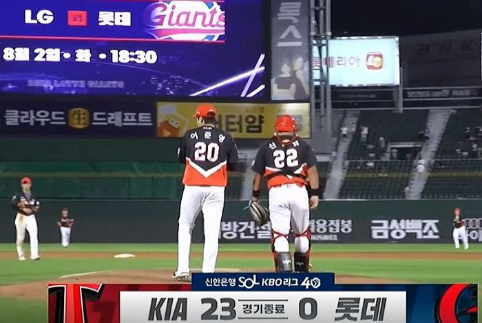 기아, 롯데에 23대0 승리...KBO 리그 역대 최다 점수 차 (영상)