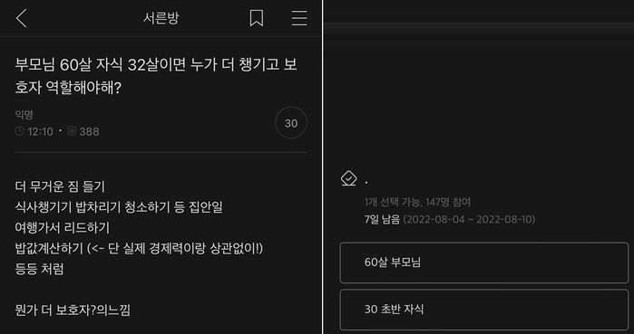 “60살 엄마와 32살 딸 중 누가 보호자냐”는 질문에 30대 누리꾼들이 보인 반응