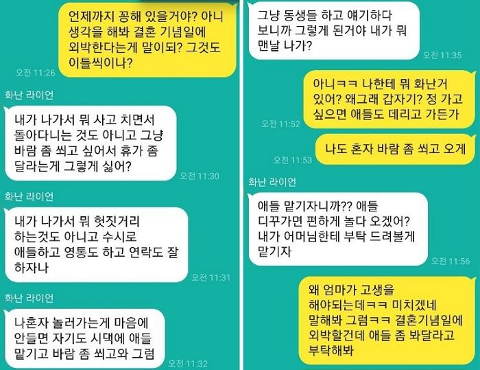 결혼기념일 선물로 2박 3일 외박시켜달라 부탁한 아내