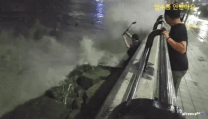 “위험천만”...힌남노 촬영하겠다며 ‘방파제’ 올라간 BJ 실시간으로 본 시청자들 반응