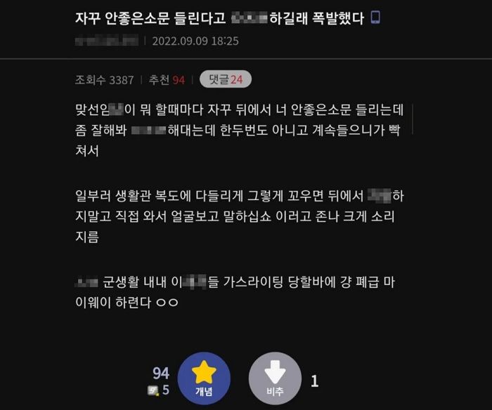 말끝마다 ‘너한테 안좋은 소문 들린다’는 군대 맞선임...“가스라이팅 vs 후임이 폐급”
