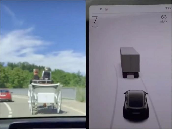 길에서 말이 끄는 마차를 발견한 ‘테슬라’ 자율주행 AI의 반응 (영상)