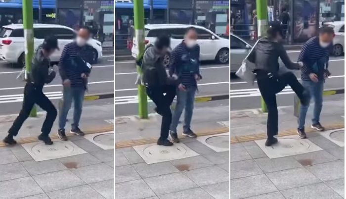 담배 피우다 아버지뻘 남성 폭행하는 수유역 숏컷 여성의 폭행 영상