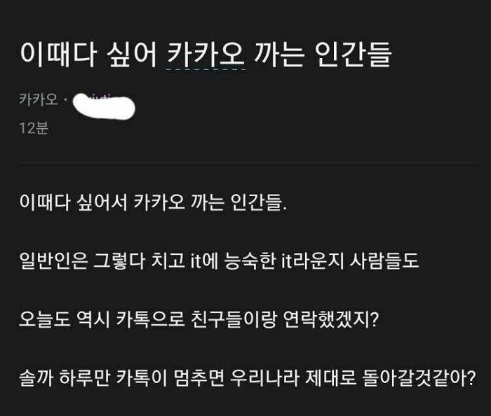 카톡 먹통 되자 과거 블라인드 글 강제 소환돼 욕먹고 있는 카카오 직원
