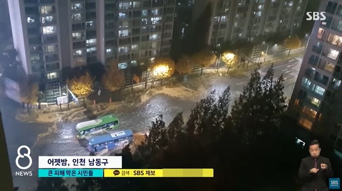 기습 폭우 내렸던 날, 낙엽이 하수구 막자 직접 팔 걷어붙인 시민들 (영상)