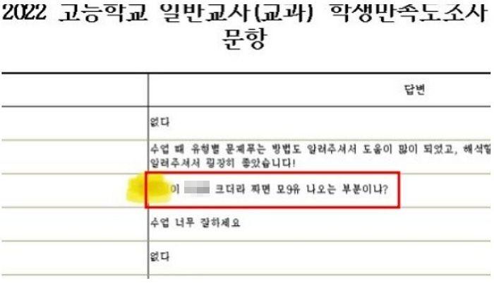 “XX 크더라” 세종시 고등학생, 교원평가서 여교사 성희롱 ‘논란’