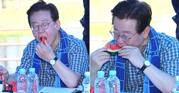 이재명 공개석상서 수박 먹는 모습에 개딸들...“시그널 보내셨다”