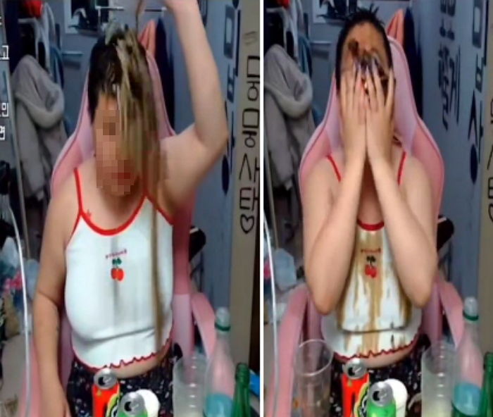 1만원 후원받고 가득 찬 재떨이 머리에 붓더니 ‘담뱃재 샤워’한 여캠