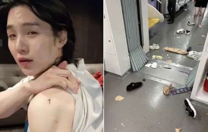 방탄 슈가 ‘타투’보고 꺅 소리친 아미들...“칼부림 났다” 아수라장 된 신논현역