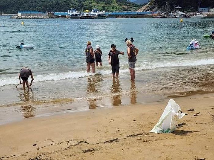거제도 간 영국 잼버리 대원들, 해변에 널린 쓰레기 청소하고 떠났다