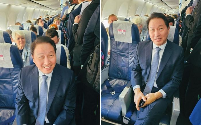 ‘재산 2조’ SK 최태원 회장이 비행기 ‘이코노미’ 좌석에서 포착된 이유