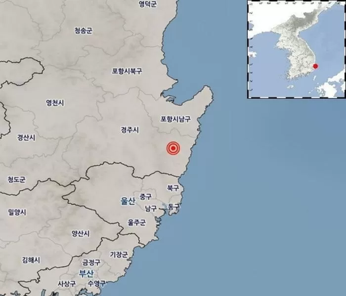 30일 오전 4시 55분께 규모 4.0 지진이 발생한 경북 경주시 동남동 19㎞ 지점 / 기상
