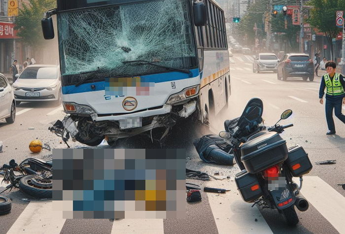 독산역 사거리서 시내버스와 오토바이 정면충돌...10대 오토바이 운전자 사망