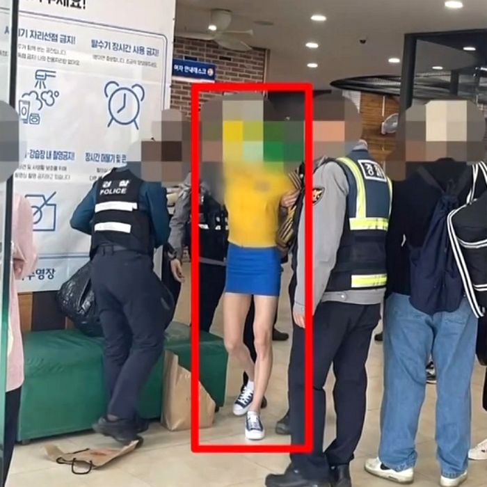 가발·미니스커트로 ‘여장’하고 수영장 여자 탈의실 들어간 30대 남성의 체포 장면