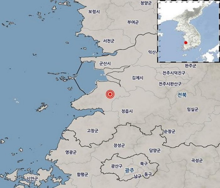 전북 부안 남남서쪽서 규모 4.8 지진 발생